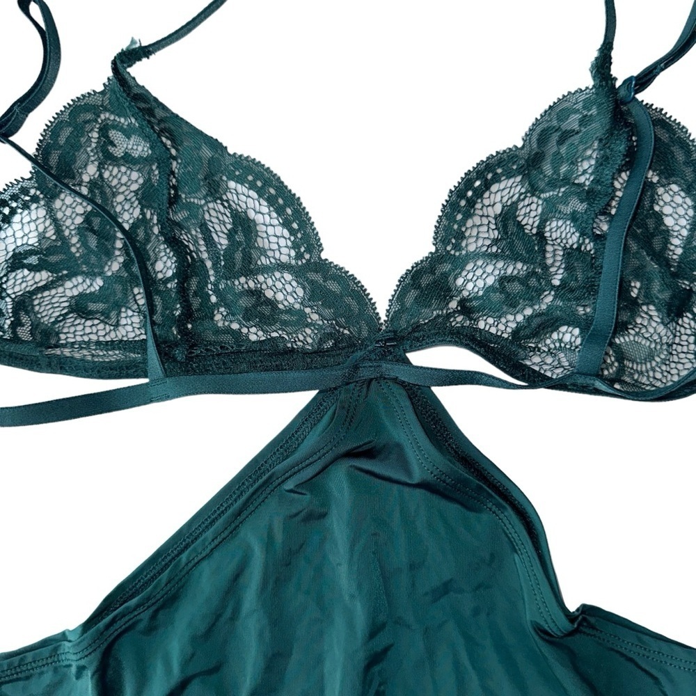 LA SENZA BABYDOLL CAMI TOP WOMENS M DARK GREEN SHEER LACE BRA SEXY LINGERIE - Picture 5 of 15